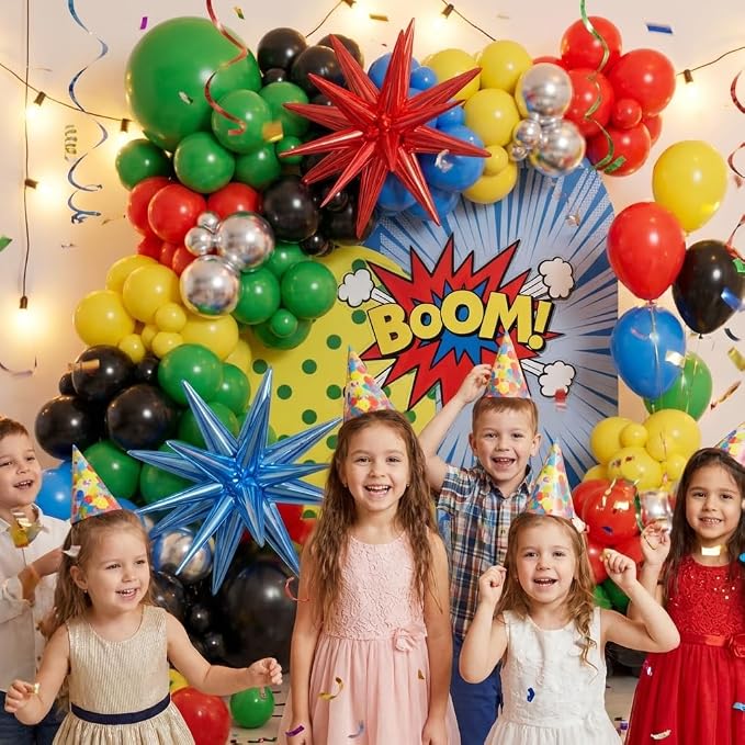 Red Blue Yellow Green Black Balloons Garland Arch Kit - 5 10 12 18 inch Different Size Balloons for Carnival Birthday Anniversary Video Game Super Spider Hero Theme Party Decorations Supplies