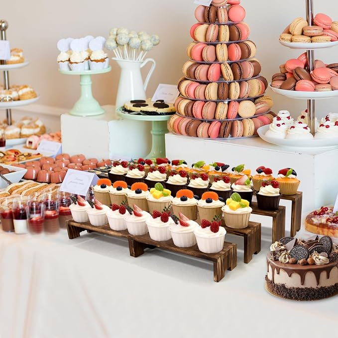Yikaroeli 2 Set Large Cupcake Stands Wood Cake Stand Wooden Display Risers Wood Riser Dessert Table Display Set Farmhouse Decor,4Tiered 8Pcs Food Risers for Party