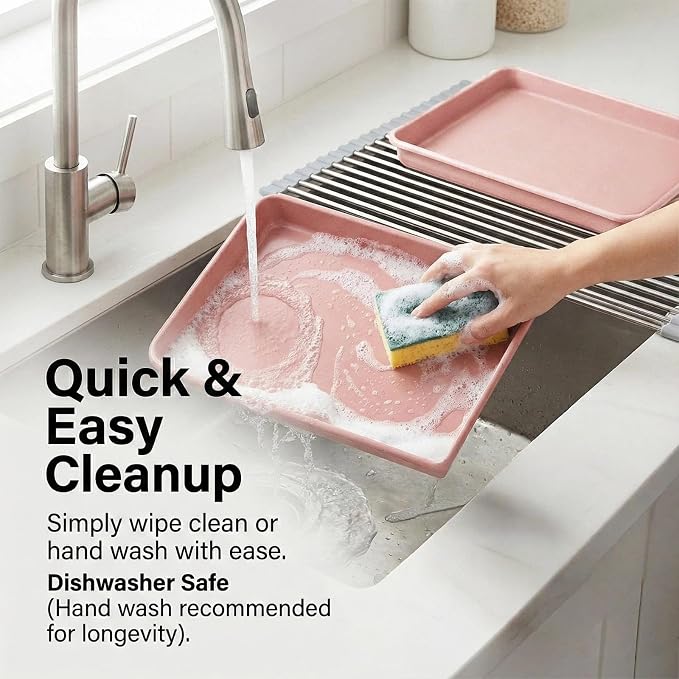 Toaster Oven Baking Pans Set of 3, Small 11x9 Inch Pink Nonstick Sheet Pans for Compact Ovens, Quarter Sheet Size for Roasting Vegetables, Brownies & Small Batch Cooking