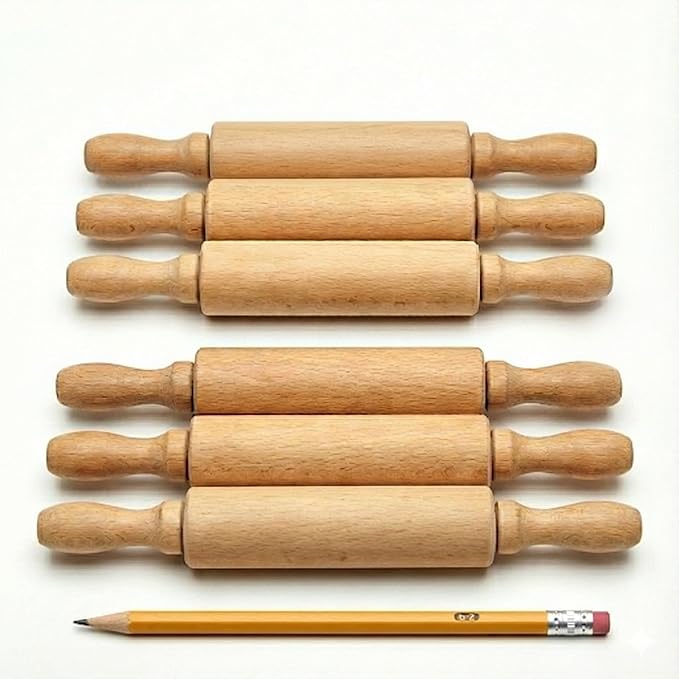 8-Inch Premium Kids Mini Rolling Pins (6-Pack) Splinter-Free, Non-Stick Hardwood for Baking, Sensory Crafts, Play-Doh, Clay, Therapeutic Fine Motor Skills for Toddlers, Great Gift for Children