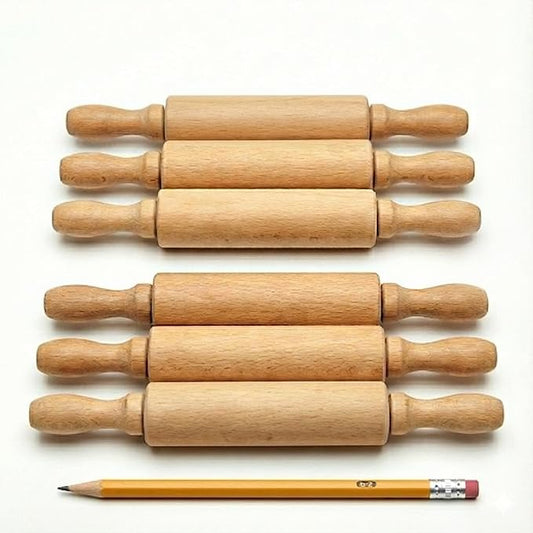8-Inch Premium Kids Mini Rolling Pins (6-Pack) Splinter-Free, Non-Stick Hardwood for Baking, Sensory Crafts, Play-Doh, Clay, Therapeutic Fine Motor Skills for Toddlers, Great Gift for Children
