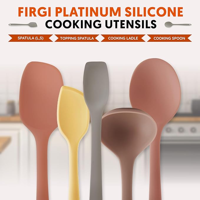Platinum Silicone Spatula – BPA Free Silicone Spatula for Cooking – Heat Resistant Cooking Utensils for Non Stick Pans – One-Piece Spoonula for Baking, Mixing & More – Kitchen Scraper 9.3” Warm Gray