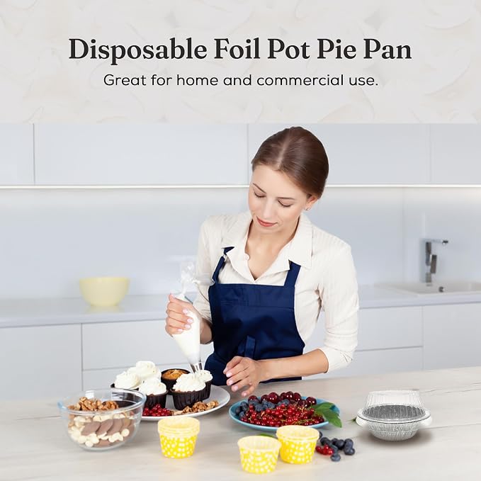 Durable Packaging Disposable Aluminum Foil Extra Deep Meat Pan with Clear Snap on Lid - 5 3/4 Round Oven Safe Pot Pie Pan, Baking Pan Perfect for Cobblers and Casseroles, 2400P (Pack of 50)