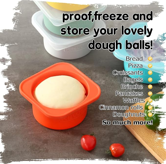 Stackable Silicone Artisan Pizza Dough Proofing Proving Containers with Lids-2/3/4/5 pack-500ml portion (Spacegrey, 2 PACK)