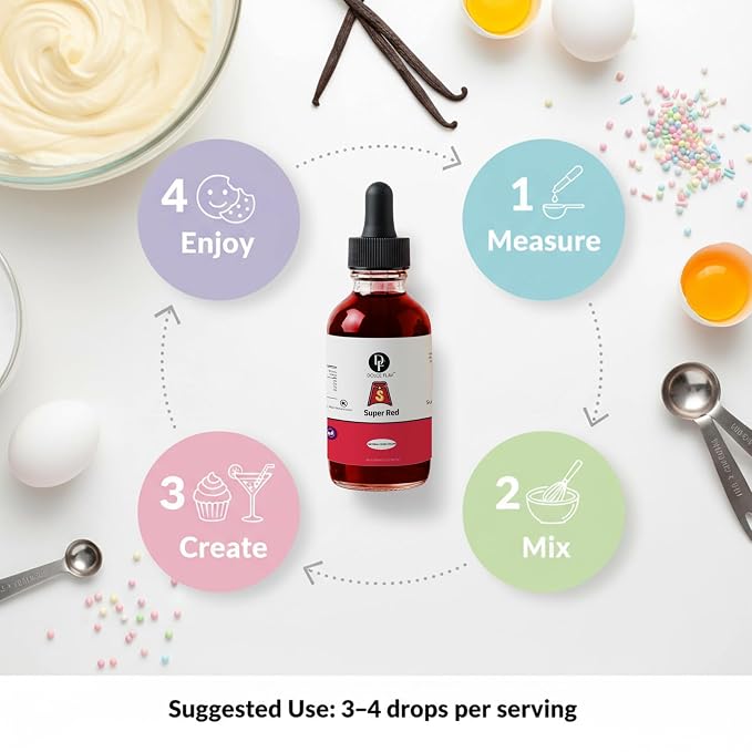 Dolce Flav Natural Super Red Food Coloring – Water-Soluble, Plant-Based, Vibrant Red Color for Baking, Drinks, Frosting, Jams & More – Easy Mix, Concentrated Formula (0.5–2% Use Rate)