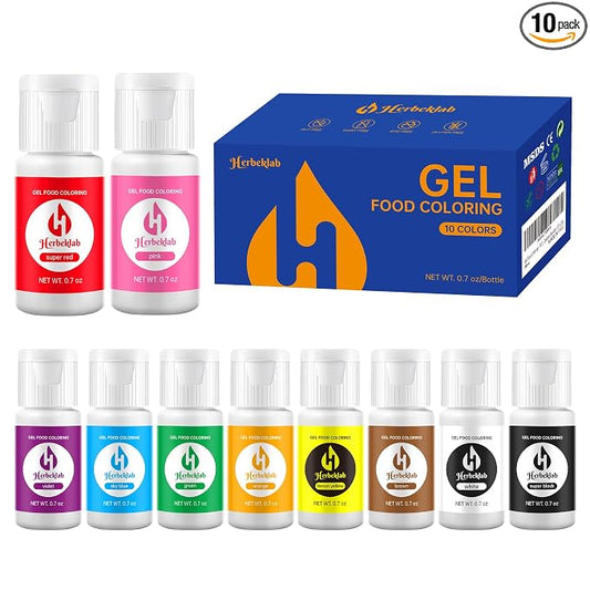 Gel Food Coloring - 10 Colors x 0.7 oz Concentrated Gel Based Food Dye Icing Colors Professional-Grade Neon Food Color for Baking Cake Decorating Cookies Fondant