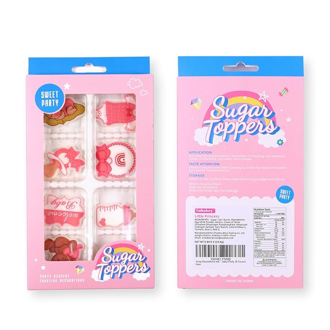 Edible Baby Shower Cake Decorations 8 Count Royal Icing Decorations Sugar Cake Toppers for Reveal Party Baking Cupcakes Ice Cream Cookies Birthday Cake