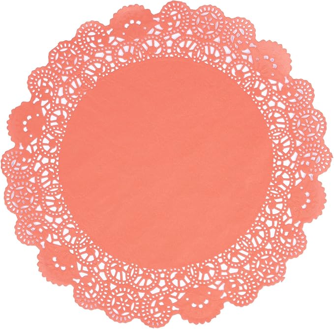 Restaurantware Pastry Tek 12 x 12 Inch Lace Doilies 100 Decorative Tableware Placemats - Disposable Round Red Paper Table Doilies For Birthdays Or Weddings Table Decor
