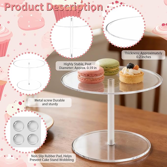 Acrylic Cake Stand, 7.8 Inch Clear Mini Round Cake Stands for Dessert Table, Cupcake Pastry Display Riser for Birthday Party Wedding Event, Candy Pizza Dessert Holder