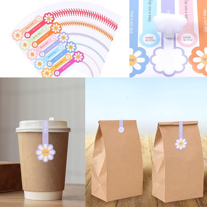 Beyonday 300pcs Handmade Lollipop Baking Stickers for Cake Box/Tins/Jars/Coffee Cups/Bottles, Long Label Flower Sealing Bakery Stickers for Gift Wrapping Self-Adhesive Tamper Evident Seal Labels