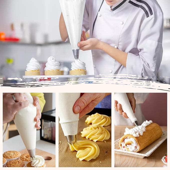 4 Pcs White Cloth Frosting Bags with Plastic Coating 24" Reusable Piping Pastry Bags Large Canvas Cake Decorating Bag Icing Piping Bag for Frosting, Icing, Cakes, Cupcakes, Cookies