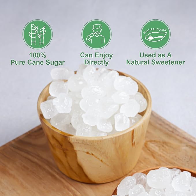SUN RIGHT Natural Crystal Rock Sugar – Pure Cane Sweetener for Baking, Desserts, Tea, Coffee, Beverages, Herbal Soup & Cooking – Unrefined, Non-GMO, Vegan | 2.2lb | Pack of 1