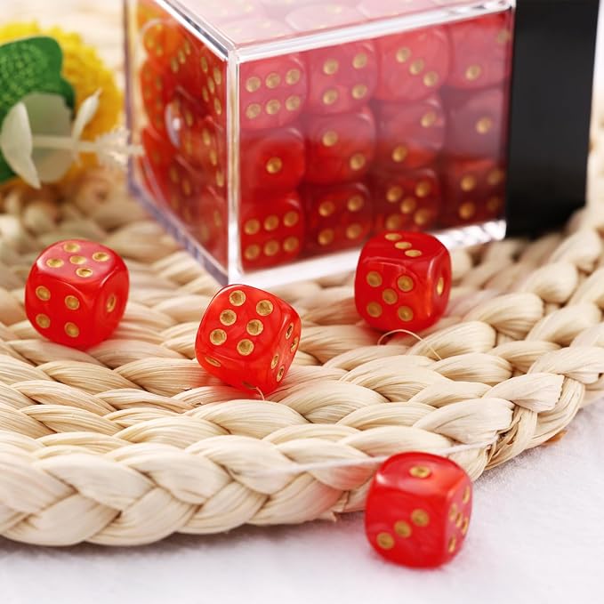 36 of Pack 12MM 6 Sided MINI Dice Set,Pearl Pattern Game Dice Set, 6 Sided Standard Dices for Yahtzee, Bunco or Teaching Math,with Portable Plastic Box(Red Pearl)