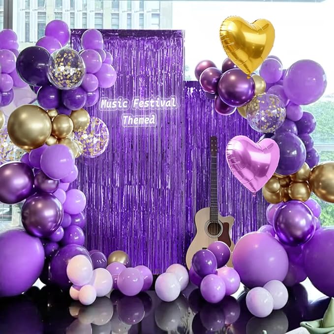 157Pcs Purple and Gold Balloons Garland Arch Kit with Fringe Curtain for Girl Princess Woman Birthday Bridal Baby Shower Engagement Wedding Party Decorations