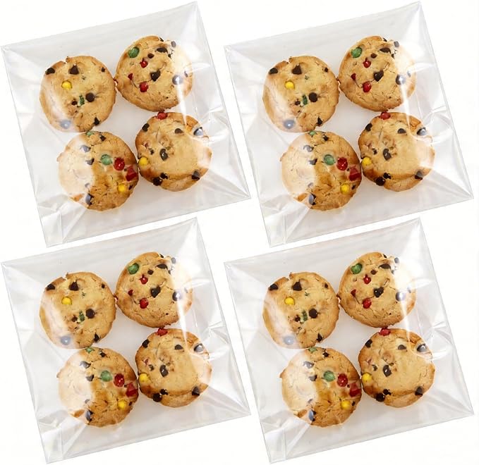 200Pcs 5.5*5.5in Clear Cookie Bags, Self Sealing Cellophane Bags Resealable Self Adhesive Treat Bags for Cookie Packaging, OPP Individual Gift Giving Bags for Party Favors, Homemade Baking