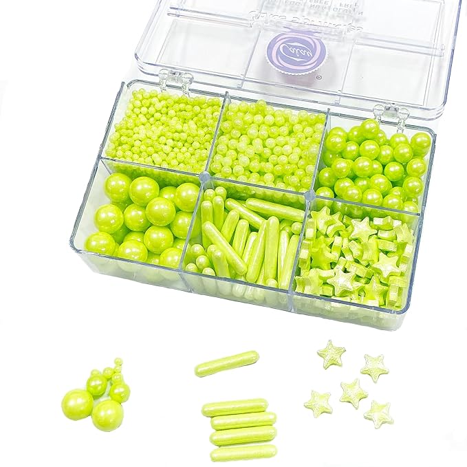 Homipooty Edible Green Pearl Sugar Sprinkles 130g/4.58oz Green Pearl Star Sprinkles For Cake Decorations Wedding，Cookies，Ice Cream, Cupcake Toppers, Halloween Christmas Supplies