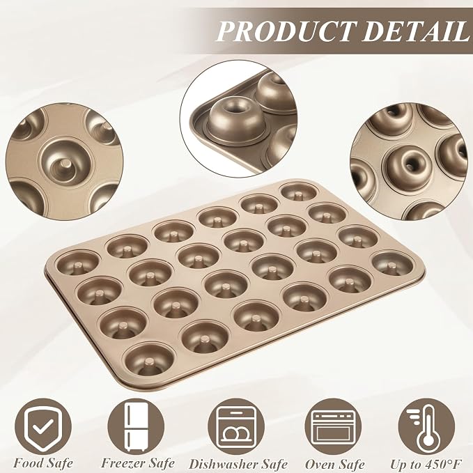 ABuff 2 Pack Mini Donut Pan for Baking Nonstick 24-Cavity Carbon Steel Donut Baking Pan for Homemade Donuts, Versatile Mini Cake Pans Small Mold Donuts Trays, Doughnut Pan for Bakings Enthusiasts
