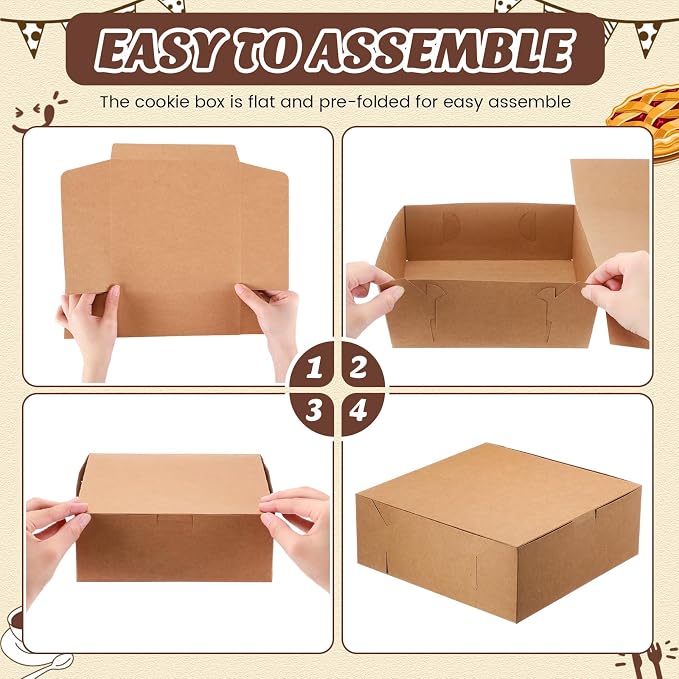 36 Pack Pizza Bakery Boxes 8" x 8" x 3" Kraft Square Bakery Boxes for Pie, Cookies, Cheesecake, Chocolate Covered Strawberries, Dessert Brown Paper Cardboard Container for Treats