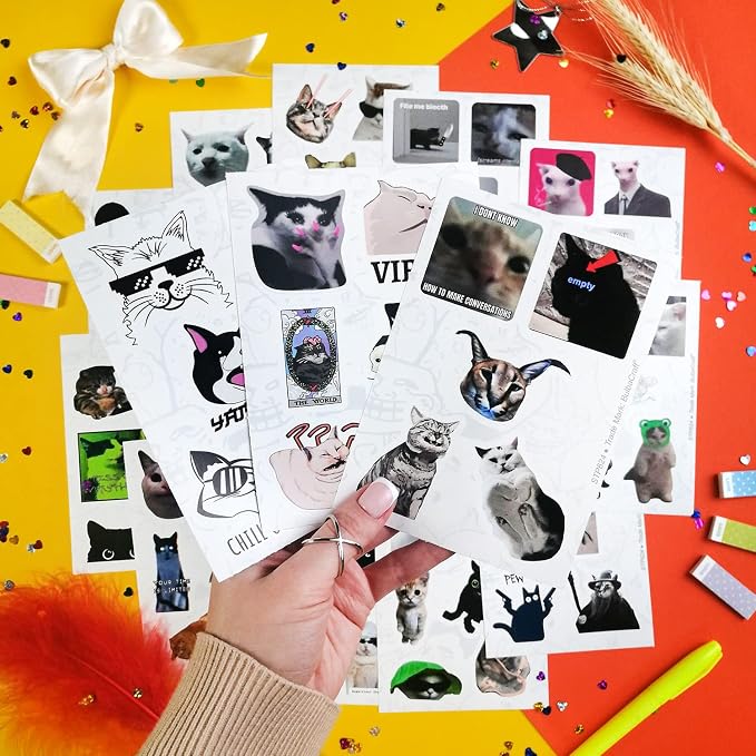 BulbaCraft 100Pcs Cat Meme Stickers - Funny Cat Stickers, Gifts for Women & Men
