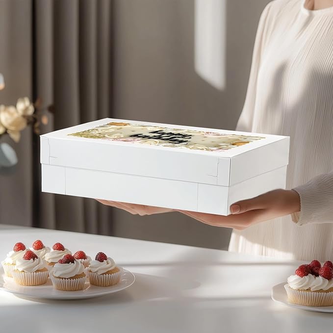 MUMULULU 12 PCS 16x11x4 Inch Cake Boxes with Window White Bakery Boxes Large Treat Box for Donuts Cookies Dessert Cupcakes Pastry Baking Pie Packaging