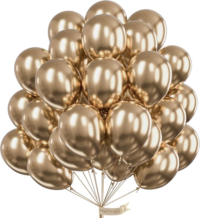 PartyWoo Metallic Gold Balloons 100pcs 12 Inch Chrome Gold Latex Helium Balloons for Wedding Christmas Birthday Graduation Baby Shower Retirement Bachelorette Tea Party Decorations Gold-G127