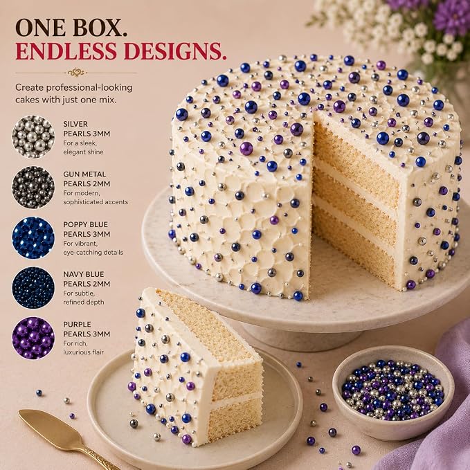 Confect Pearl Sprinkles | Assorted pack of 5 Under The Sea Disco Ball Sprinkles | Mix Grey, Sliver, Bright Blue, Navy Blue & Purple Pearl Dragees - Vegan, Gluten-Free, Nut-Free, Soy-Free, Dairy-Free, Palm Oil-Free, No Artificial Dyes - 5 Oz