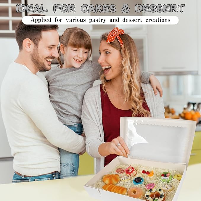 24 Sets 14x10x4in White Bakery Boxes Half Sheet Cake Boxes with Board, Large Treat Boxes for Pastry Baking Cake Donuts Cupcake Pie Packaging