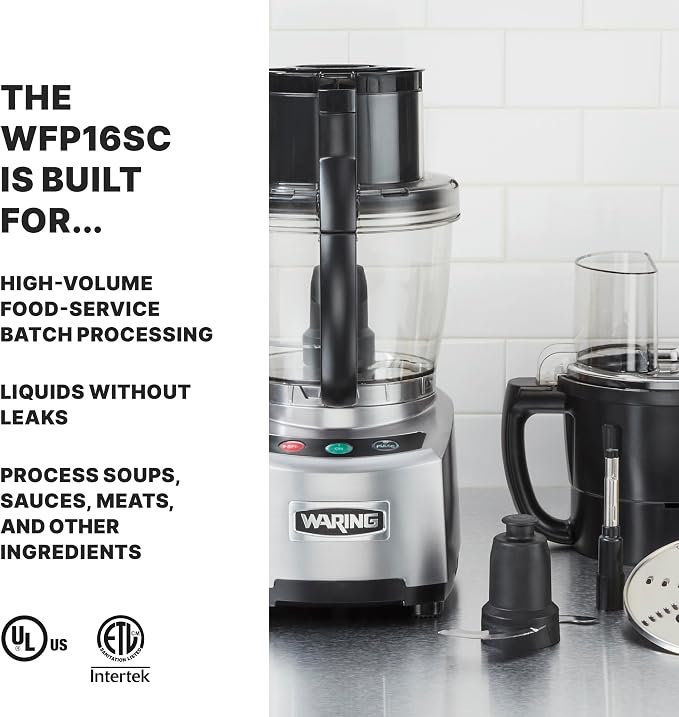Waring Commercial Food Processor, 4-Quart Capacity, 2 Horsepower Motor, Continuous-Feed Food Processor, Large Capacity Vegetable Chopper for Professional Kitchens, WFP16SC