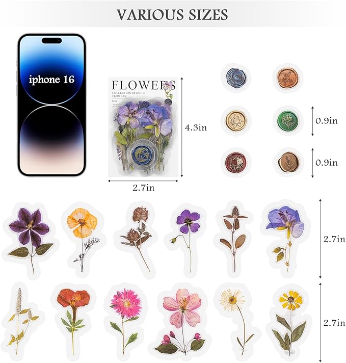 320PCS Pre-Cut Floral Stickers Set Small Flower Decal Journal Stickers PET Flower Sticker for Adult Card Making Letters DIY, Double Blade Line-Easy to Peel