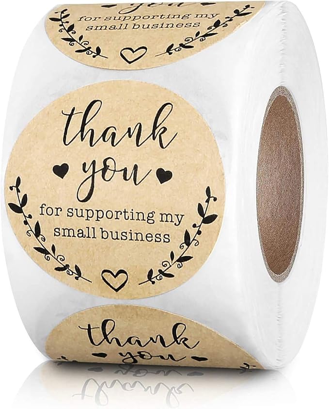 2'' Thank You for Supporting My Small Business Stickers, Kraft Labels Custom Sticker for Bakeries, Crafters & Small Business Owners, 500 Labels Per Roll