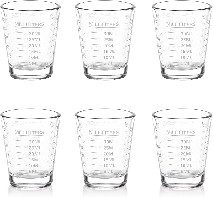 SAIAOKJ Shot Glasses Measuring Cup Set 6 Pack Espresso Shot Glasses Liquid Heavy Glass 26-Incremental Measurement 1 OZ, 2 TBS, 6 TSP, 30 ML Kitchen Tools (White)