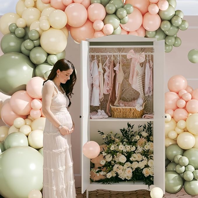 Pink and Green Balloon Arch Kit 124Pcs Sage Green Peach Ivory White Balloons Different Size for Baby Shower Wedding Bridal Shower Birthday Gender Reveal Party Decorations