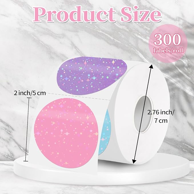 2''Holographic Thermal Label,Round Self-Adhesive Direct Thermal Label,for DIY Logo Design,Name Tag (300/Roll Multicolor)