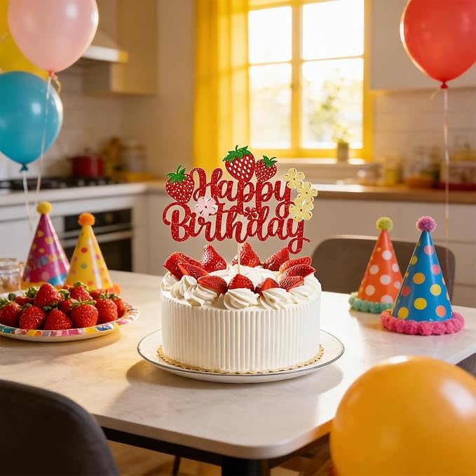 Happy Birthday Cake Topper Party Decorations for Kids Baby Showers, Themed Parties Happy Birthday Celebrations for Cake Decor Enthusiasts (Red1)