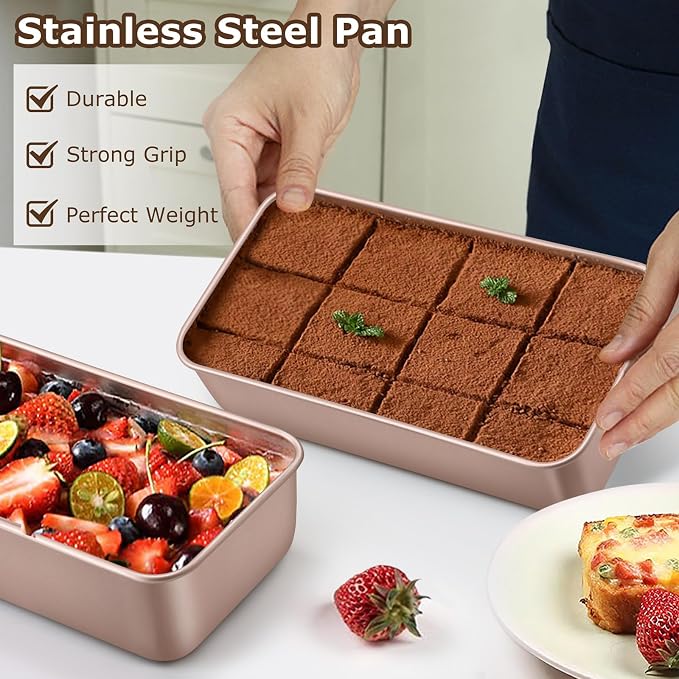LIANYU 8 Pack Loaf Pans for Baking Bread 9x5In, Stainless Steel Meatloaf Baking Loaf Tins, Heavy Duty Metal Bakeware for Bread Cake Brownies, Non Stick & Easy Release, Rose Gold
