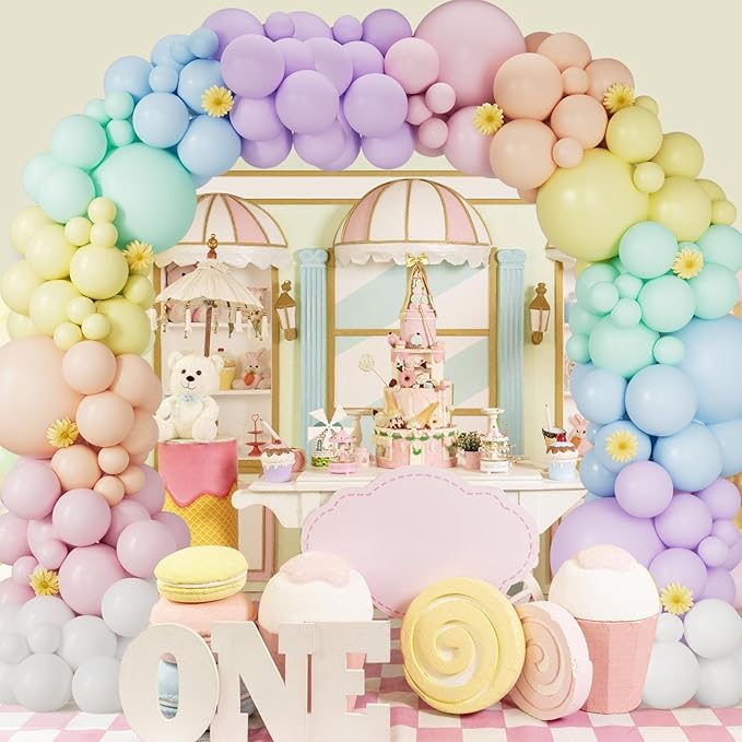 163Pcs Pastel Rainbow Balloon Arch Garland kit with Assorted Color Balloons Pastel Blue Pink Orange Green Yellow Purple and White Balloons for Easter LGBT Wedding Unicorn Birthday Party Supplies