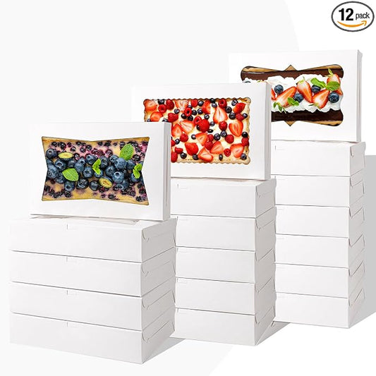12pcs12x8x2.5 Inches Bakery Boxes,Cookie Boxes with 3Style for Window Bread,Treat，Chocolate,Strawberries,Dessert,Cakes,Donuts,Muffins,pastry