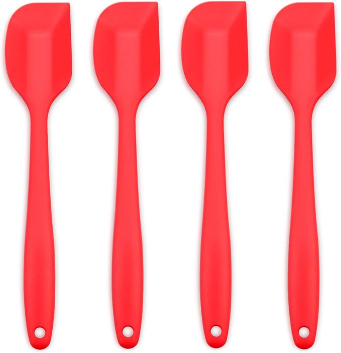 4‑Piece Silicone Spatulas Set Heat Resistant 600°F Seamless Steel‑Core Rubber Spatulas for Nonstick Cookware ALLWIN HOUSEWARE Uniform Length Kitchen Spatulas for Cooking & Baking, Red
