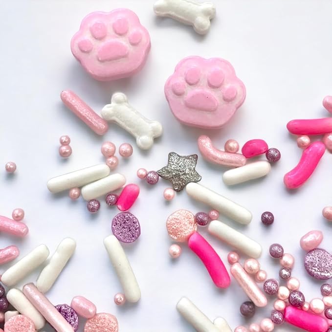 COOL MOM SPRINKLES Pink Dog Birthday Sprinkles (4 oz.) –Girl Dog Paw Themed Sprinkles for Decorating Birthday Cakes, Cupcakes, Cookies & Desserts – Mixed in the USA/Gluten-Free