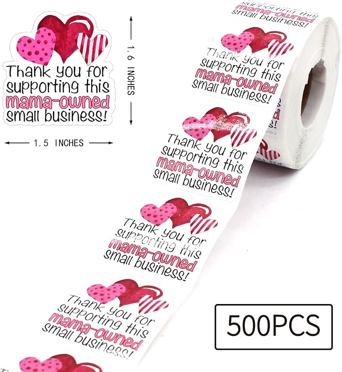 Littlefa Mama Owned Stickers Thank You for Supporting This Mama Owned Small Business, Thank You Stickers for Packaging Shipping Mail Doordash 500 PCS