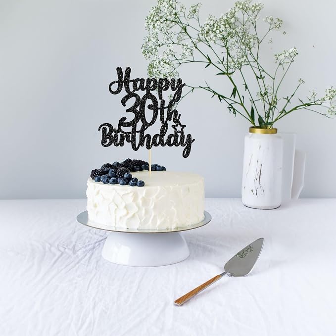 Gyufise 1Pc Happy 30th Birthday Cake Topper Glitter 30 & Fabulous 30th Birthday Cake Pick for Celebrating 30th Birthday Anniversary Party Cake Decorations Supplies Black