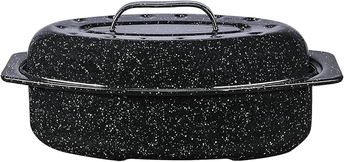 Granite Ware 13" Oval Roaster with Lid – Enameled Steel, Oven Safe to 932°F – Ideal for Roasting, Baking & Sourdough Bread – Self-Basting Cover, Dishwasher Safe, 7 lb Capacity