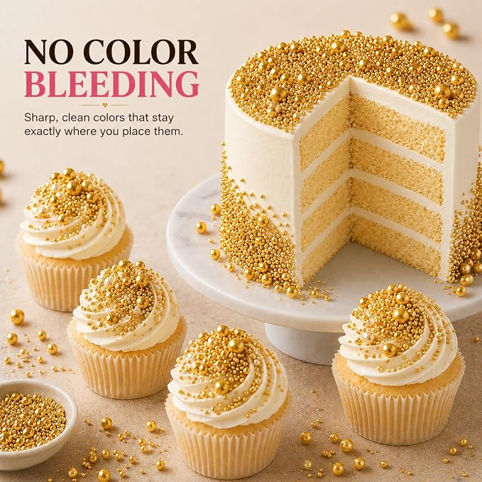 Confect Pearl Gold Sprinkles | Gold Sprinkles for Cakes & Cupcakes Decoration & Celebration | Assorted pack of 5 All That Glitters | Mix Golden Pearl Dragees | Vegan, Gluten-Free, Nut-Free, Soy-Free, Dairy-Free, Palm Oil-Free, No Artificial Dyes- 5 Oz