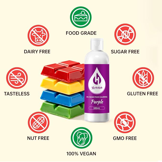Purple Oil Based Food Coloring for Chocolate – Herbeklab 100ml Professional Concentrated Oil Food Dye for Candy Melts, Chocolate, Cake Pops, Strawberries & Baking