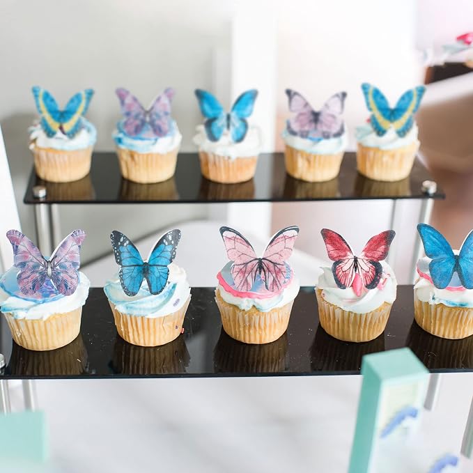 Gyufise 40Pcs Edible Butterfly Cake Decorations - Wafer Paper Butterflies & Cupcake Toppers - Dark