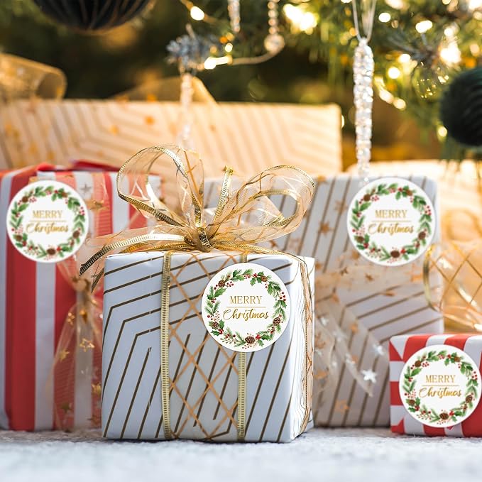 Louise Maelys 2 Inch Merry Christmas Stickers- 120PCS Christmas Envelope Seals Labels Stickers Holiday Labels for Gift Envelope Holiday Decorations