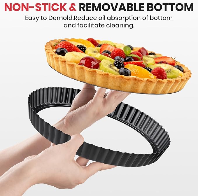 Tart Pan Kit,9 Inch Tart Pans with Removable Bottom,Non-stick Fluted Quiche Pan with Silicone Crust Shaper,Pie Weights,Brush,Sponges,Quiche Baking Dish Tart Molds For Baking Fruit Tarts,Pies & Quiches