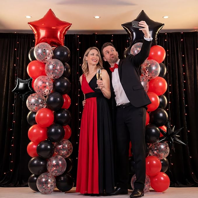Skylety 2 Sets Balloon Column Stand Kit Adjustable Balloon Tower Stand with Bases for Birthday Wedding Anniversary Graduation Party Baby Shower Decorations Supplies(Red and Black,Red Black)