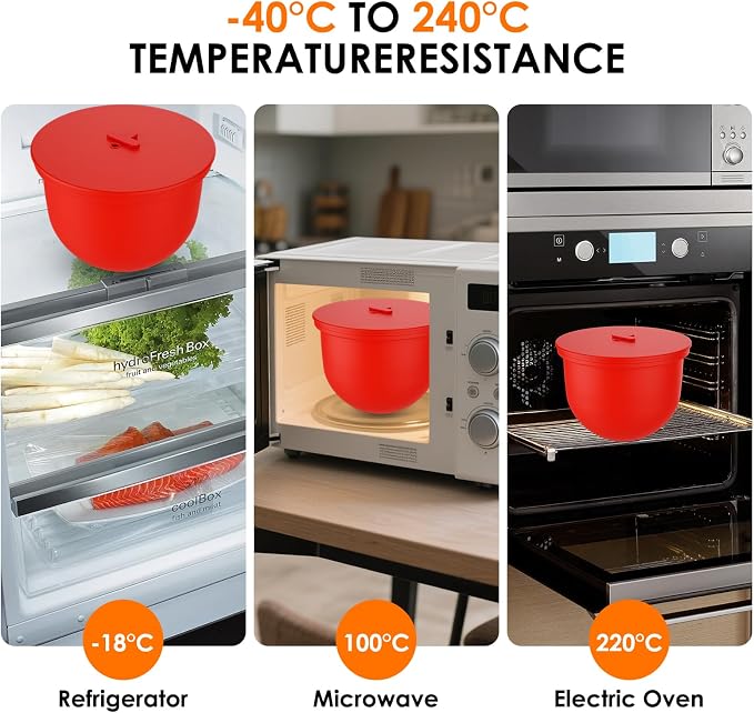 Omoiyari Premium MultiColors 3-Pack Silicone Bowl Liners with Lids for KitchenAid 7-Qt Bowl-Lift (Only), 2mm Extra-Thick Silicone, Odour-Free,Air Valves for Dough Proofing,Dishwasher Safe, BPA Free