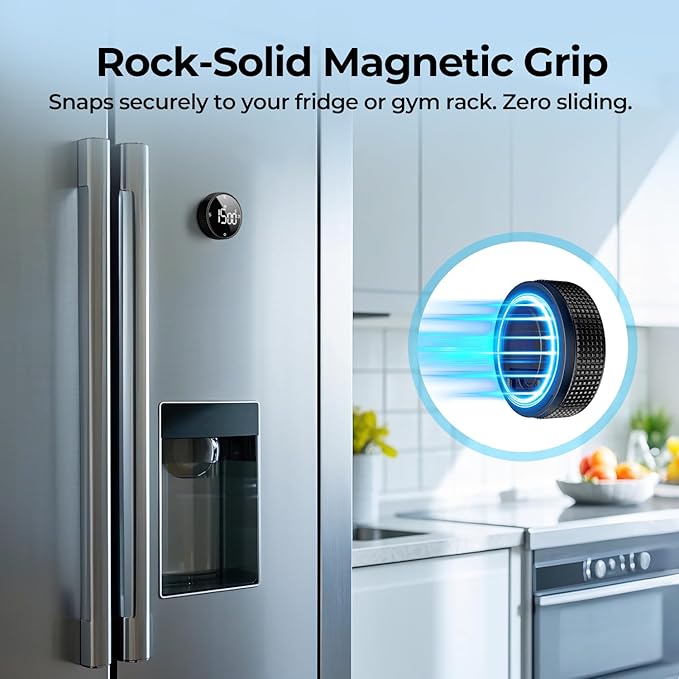Digital Kitchen Timer, Large Display Magnetic Countdown Countup Timer, 3 Preset Times (5, 15, 25),Volume & Brightness Adjustable for Cooking Classroom Studying, Easy for Kids(Gunmetal 1PCS)